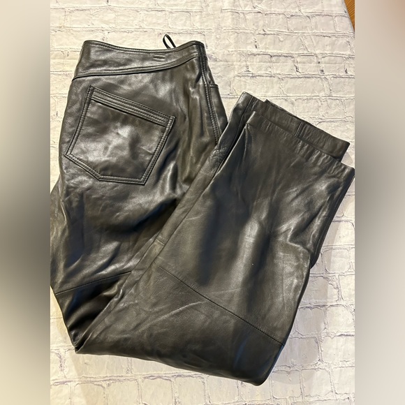 BRADLEY BRADLEY BAYOU BLACK LEATHER WOMAN PANTS WITH SILVER TONE CHAINS 20W - Picture 3 of 13
